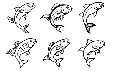 Line Art Fish Illustrations, jumping fish icon, leaping fish