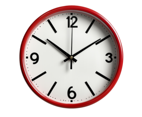 Classic red wall clock showing 10:10