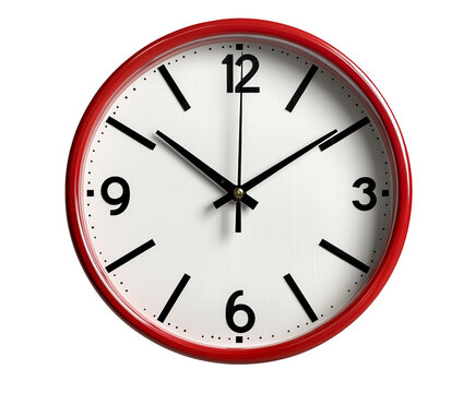 Classic red wall clock showing 10:10