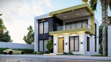 3D illustration of a modern two-story villa 2