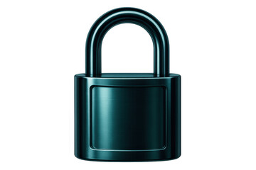 Shiny metallic closed padlock representing data protection and access control, isolated on transparent background