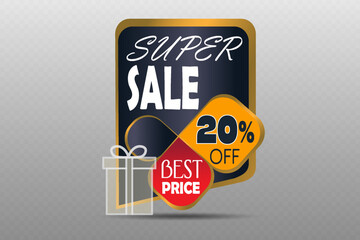 Super sale banner with discount label and gift icon.