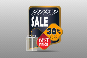 Fototapeta premium Super sale banner with discount label and gift icon.