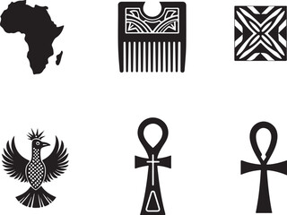 Fototapeta premium African heritage symbols map comb ankh bird cultural icons