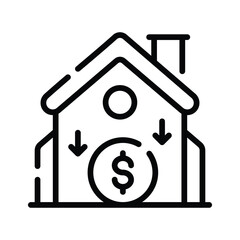 An outline icon showing price down with home symbol