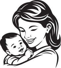 Black Outline Mother and Child Mother’s Hug Baby in Arms