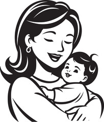 Gentle Embrace Mom and Baby Icon Heartfelt Cradle Black Vector Logo