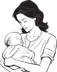 Heartfelt Hug Mother and Baby Stylish Silhouette Mother Carrying Child