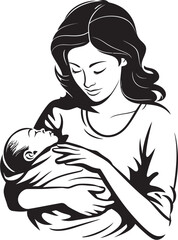 Graceful Embrace Mother’s Love Black Vector Mother Carrying Infant