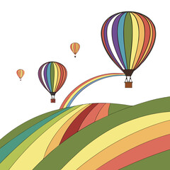 Fototapeta premium Colorful hot air balloons soaring over a rainbow landscape
