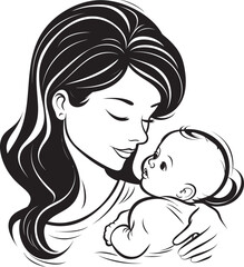 Heartfelt Hold Black Mother Logo Simple Silhouette Mother and Baby