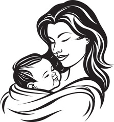 Warm Embrace Mother Holding Baby Black and Simple Mother’s Hug