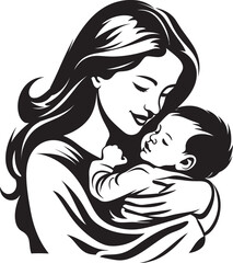 Protective Hold Mother and Baby Together Simple Motherly Care Logo