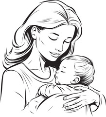 Graceful Mother with Baby Silhouette A Mother’s Hold Black Vector