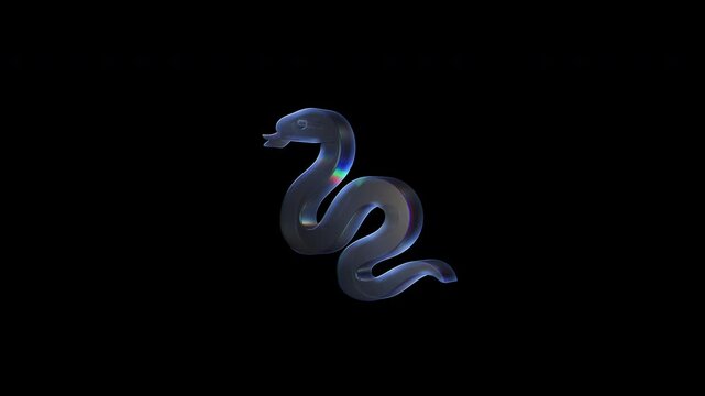 Holographic snake rotating on black background