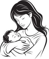 Soft Lines Mother Holding Baby Warm Silhouette Mother’s Care