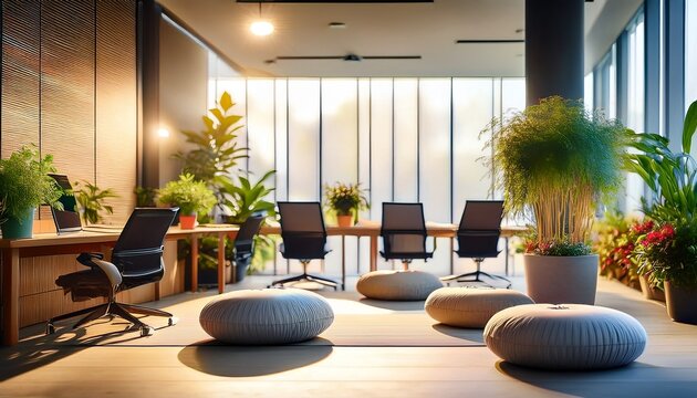 corporate wellness programs are being enhanced by the creation of a serene atmosphere in modern offices which includes meditation cushions soothing plants and gentle natural illumination to