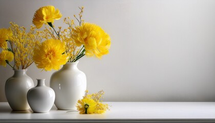yellow flowers in white vases documentary photography