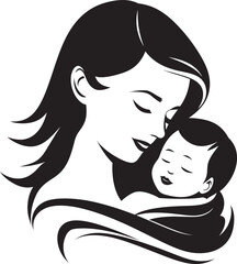 Nurturing Hug Mother with Baby Black Vector Mother Holding Child