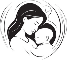Mother and Child Embracing Silhouette Elegant Cradle Mother and Infant