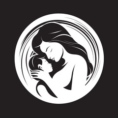 Black Line Art Mother’s Hold Stylish Mother and Baby Illustration
