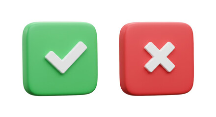 Fototapeta premium Green checkmark and red cross icons representing yes and no choices isolated on transparent background