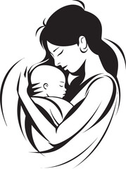 Soft Silhouette Mother and Child Protective Mother Cradling Baby