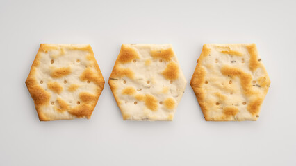 Whole grain crackers with spices and herbs isolated on white background. Dry salted cookies with crackers. Stack of various crispy wheat, rye and corn tortillas with sesame and sunflower seeds