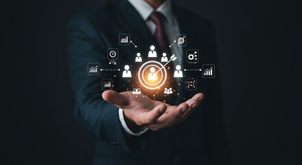 professional high quality Businessman Holding a Circle of Icons