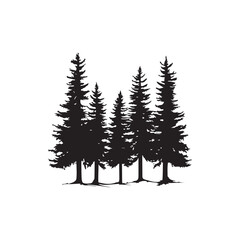 Fototapeta premium Silhouette of a pine forest silhouette, Pine Forest Silhouette Vector Illustrations, pine tree forest silhouette vector illustration, black silhouette forest tree lines and natural landscape elements