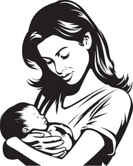 Black Silhouette of Mother’s Love Tender Embrace Mother with Child