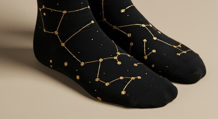Black socks with gold constellation pattern