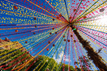 Garlands and street decorations in the towns of Madeira Island during the wine festival.