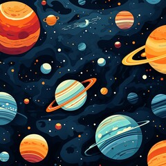 Whimsical Space Exploration Pattern with Planets and Stars for Creative Projects