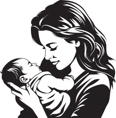 Soft Embrace Mother Hugging Infant Black Outline Mother Holding Child