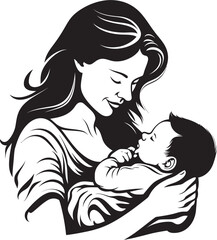 Graceful Mother Holding Her Little One Black Silhouette of Loving Mother