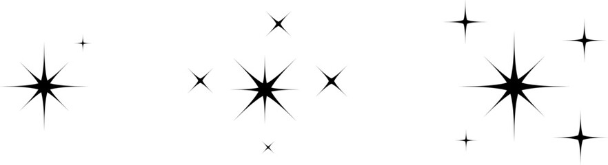 Sparkle star icon set. Simple star symbol. Twinkling stars. Sparkles, shining burst. Isolated transparent png and vector illustration.