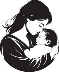 Mother’s Loving Arms in Black Vector Stylish Mother and Child Cuddle Icon