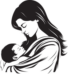 Heartwarming Mother Holding Baby Logo Mother’s Protective Embrace in Black