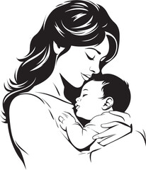 Graceful Mother Cradling Baby Icon Soft Mother and Child Hug Design