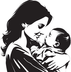 Mother’s Warm Hold in Black Silhouette Mother’s Comforting Hug for Her Infant