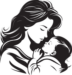 Graceful Mother and Child Silhouette Elegant Black Vector of Mother’s Love