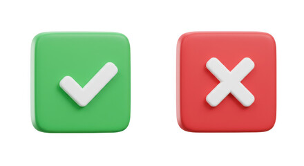 Obraz premium Green checkmark and red x symbols indicating yes and no choices isolated on transparent background