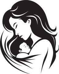Stylish Mother Holding Child in Vector Protective Mother’s Hug in Black Art