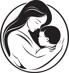 Protective Mother’s Hug in Black Art Elegant Mother Holding Her Infant Silhouette