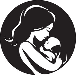 Soft Mother Holding Child in Black Mother and Baby in Black Vector Embrace