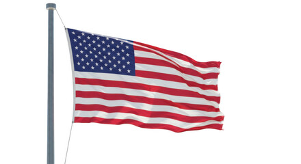 Obraz premium Waving american flag on a pole isolated on transparent background