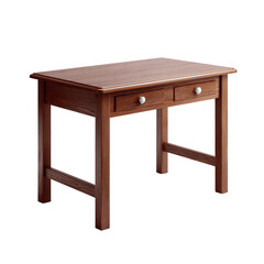 Fototapeta premium A rustic wooden table featuring two drawers, perfect for a cozy home office or study area. Its elegant design adds charm to any room.