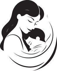 Tender Hug Mother and Baby Black Design Graceful Mother Holding Her Baby Vector