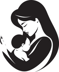 Stylish Mother Holding Newborn Silhouette Modern Mother and Child in Black Vector